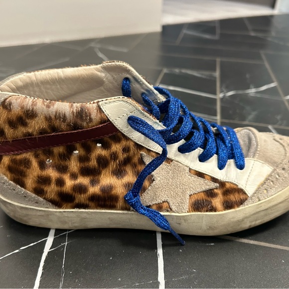 Golden Goose Leopard Print Mid Star Sneakers w/ Blue Lace. Shoe bag included - Picture 7 of 10